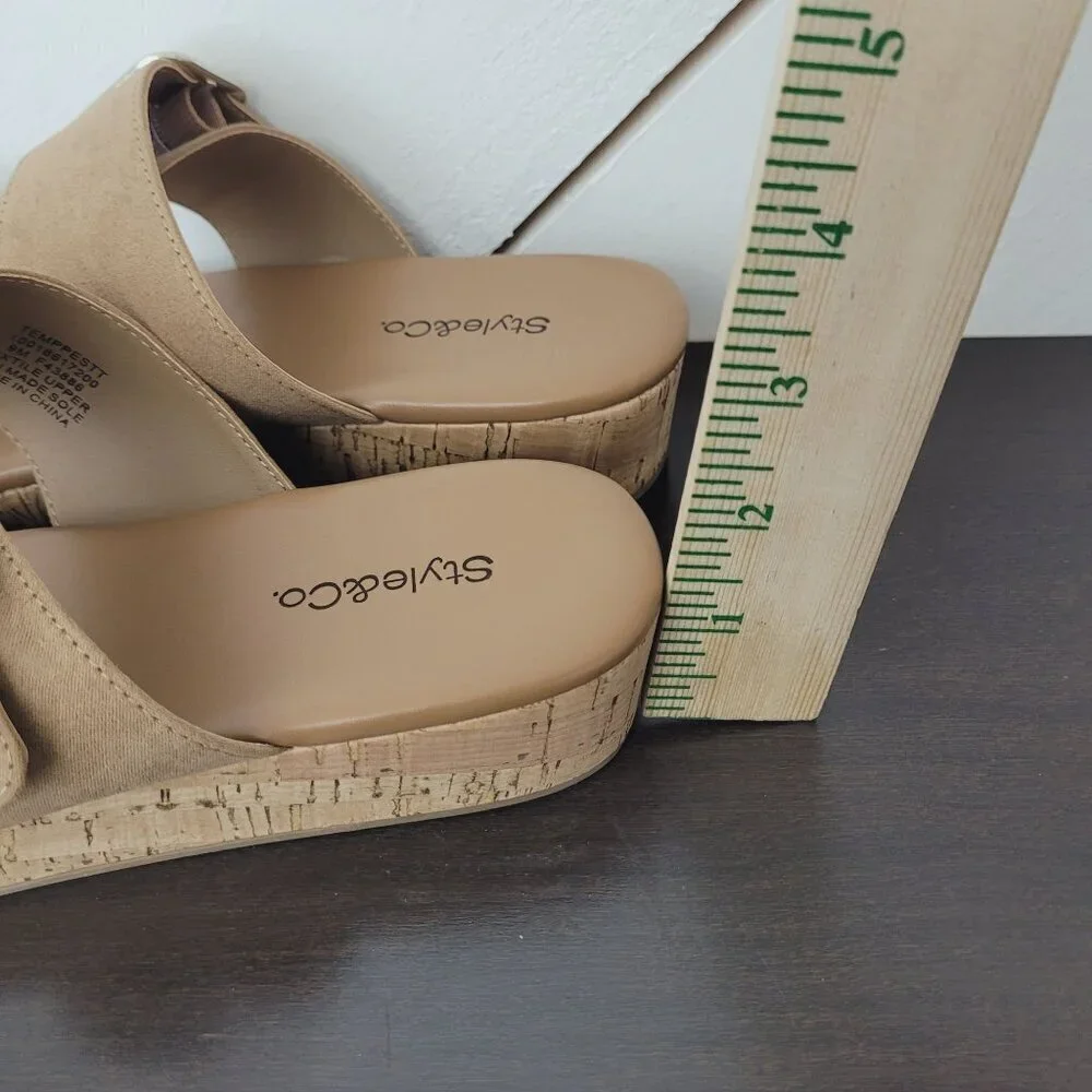 NEW Style & Co. Temppestt Women's 9M Tan Platform Cork Sandal Straps - Picture 4 of 7
